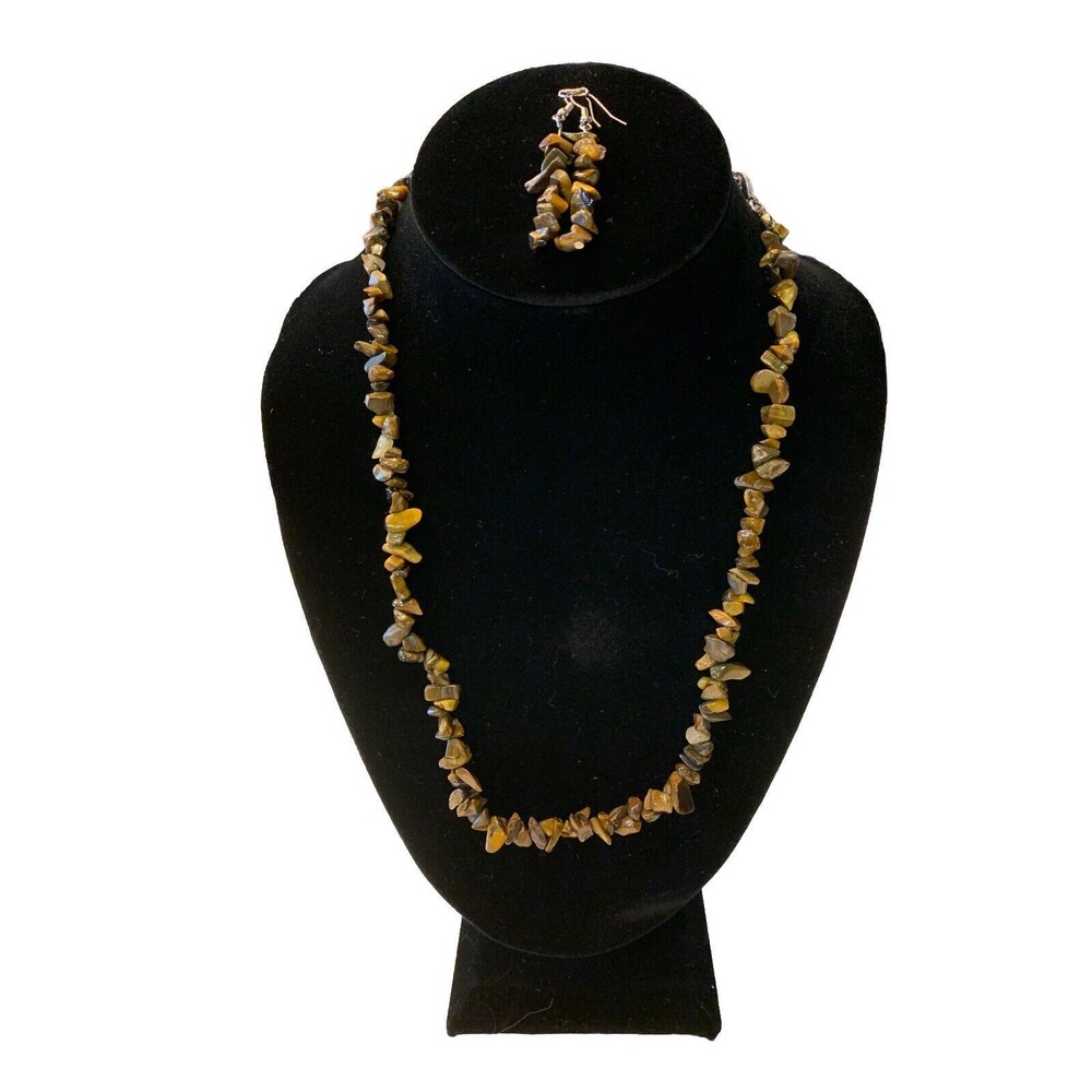 ARTISAN Genuine Gemstone Chip Necklace & Wired Earrings. 17-20” Lobster Claw